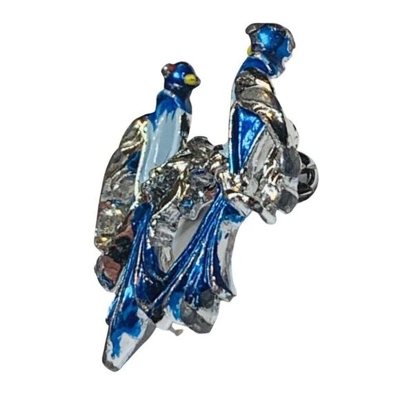 Gerrys Womens Blue Enamel Love Birds On A Perch Silver Tone Vintage Brooch - Picture 2 of 6